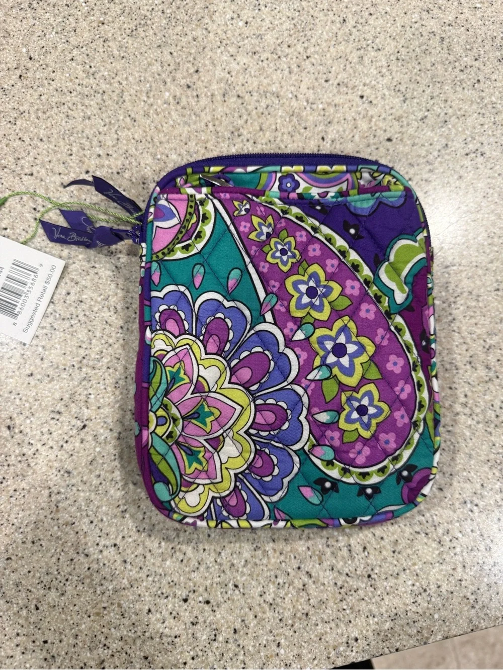 Vera Bradley Quilted Paisley Cosmetic Pouch in Purple, Teal & Green